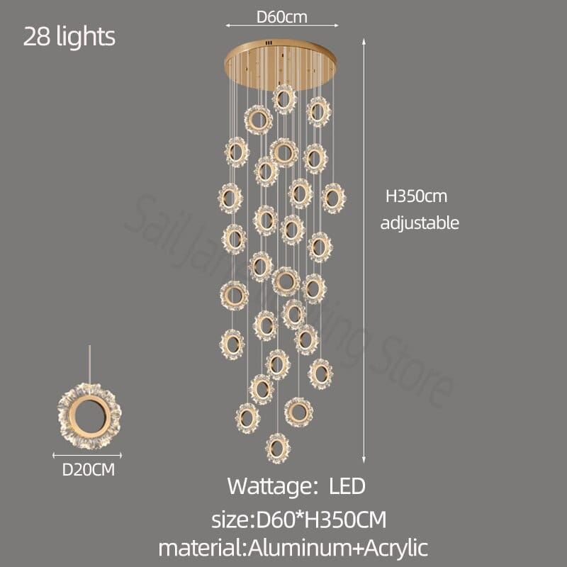 ChandeliersDecor.com-Staircase Chandelier-Rings LED Light Staircase Chandelier – Style Your Staircase