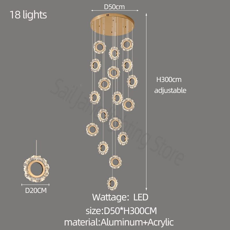ChandeliersDecor.com-Staircase Chandelier-Rings LED Light Staircase Chandelier – Style Your Staircase