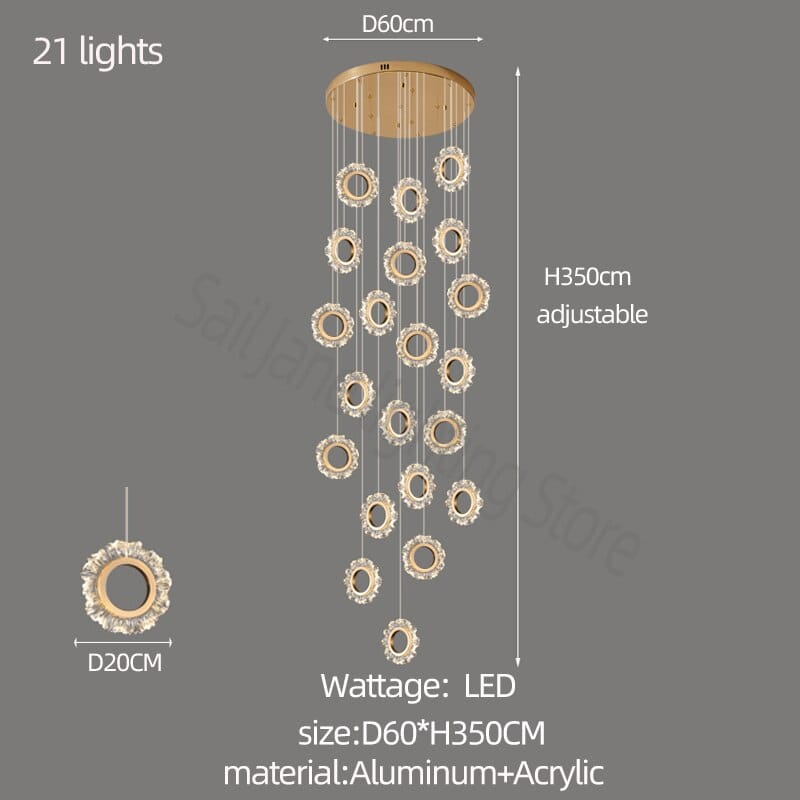 ChandeliersDecor.com-Staircase Chandelier-Rings LED Light Staircase Chandelier – Style Your Staircase