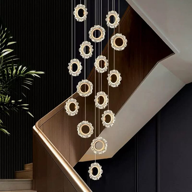 Rings LED Light Staircase Chandelier – Style Your Staircase-ChandeliersDecor.com