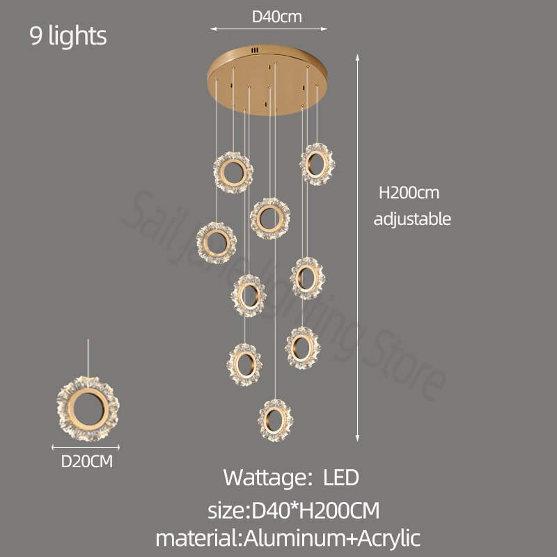 ChandeliersDecor.com-Staircase Chandelier-Rings LED Light Staircase Chandelier – Style Your Staircase