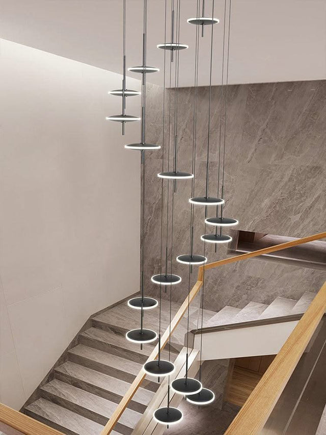ChandeliersDecor.com-Staircase Chandelier-Rings LED Plate Staircase Chandelier