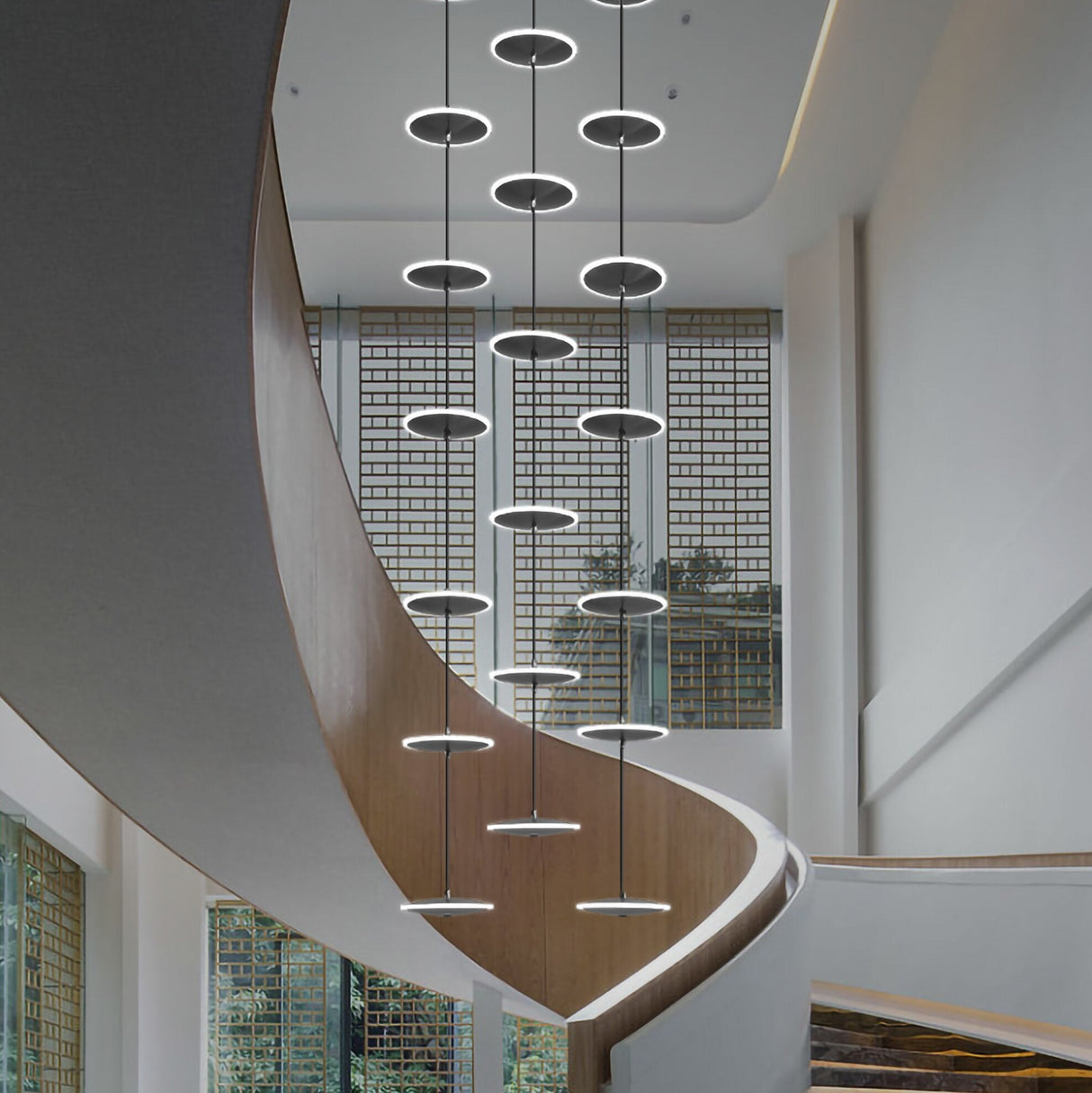 ChandeliersDecor.com-Staircase Chandelier-Rings LED Plate Staircase Chandelier