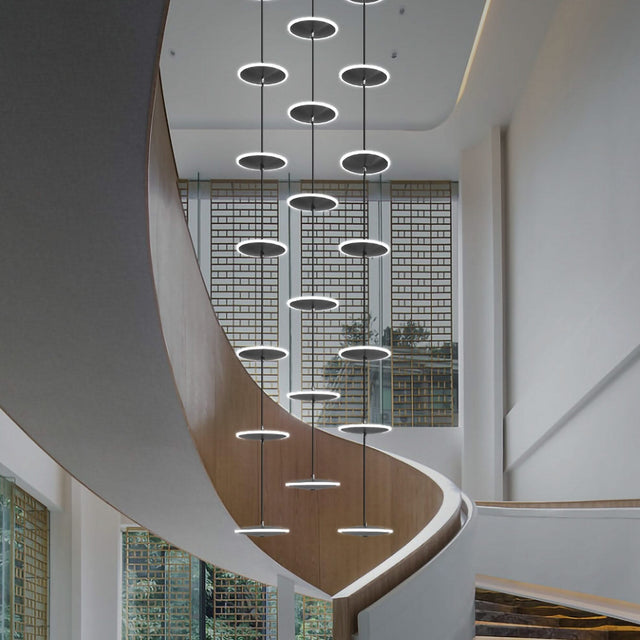 ChandeliersDecor.com-Staircase Chandelier-Rings LED Plate Staircase Chandelier