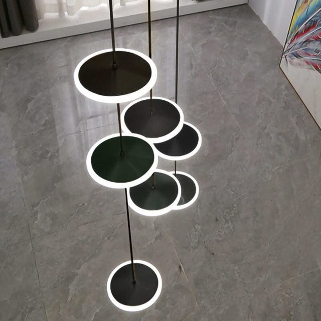 ChandeliersDecor.com-Staircase Chandelier-Rings LED Plate Staircase Chandelier