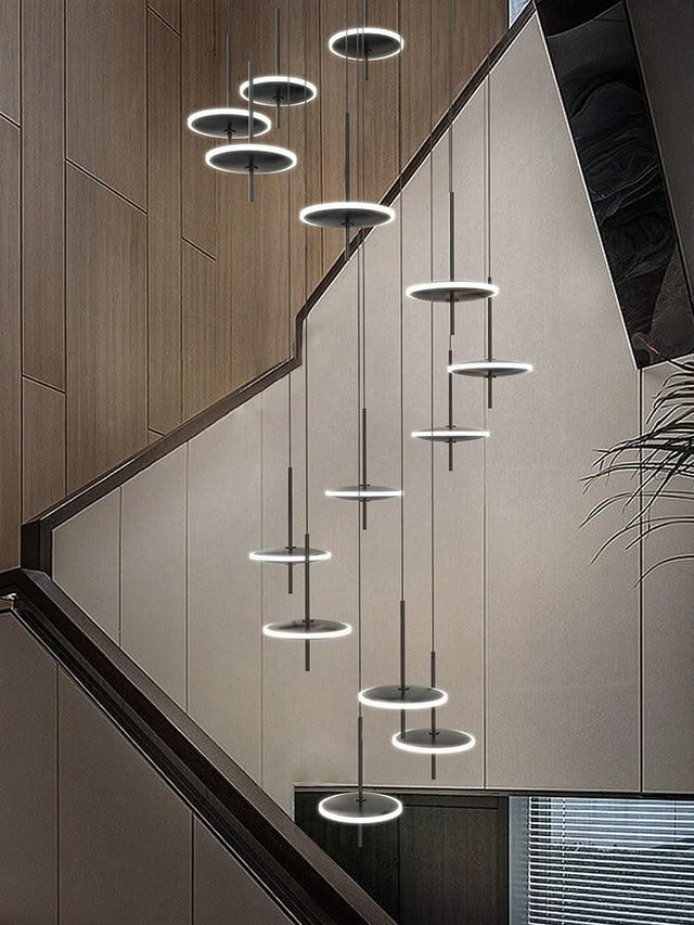 ChandeliersDecor.com-Staircase Chandelier-Rings LED Plate Staircase Chandelier