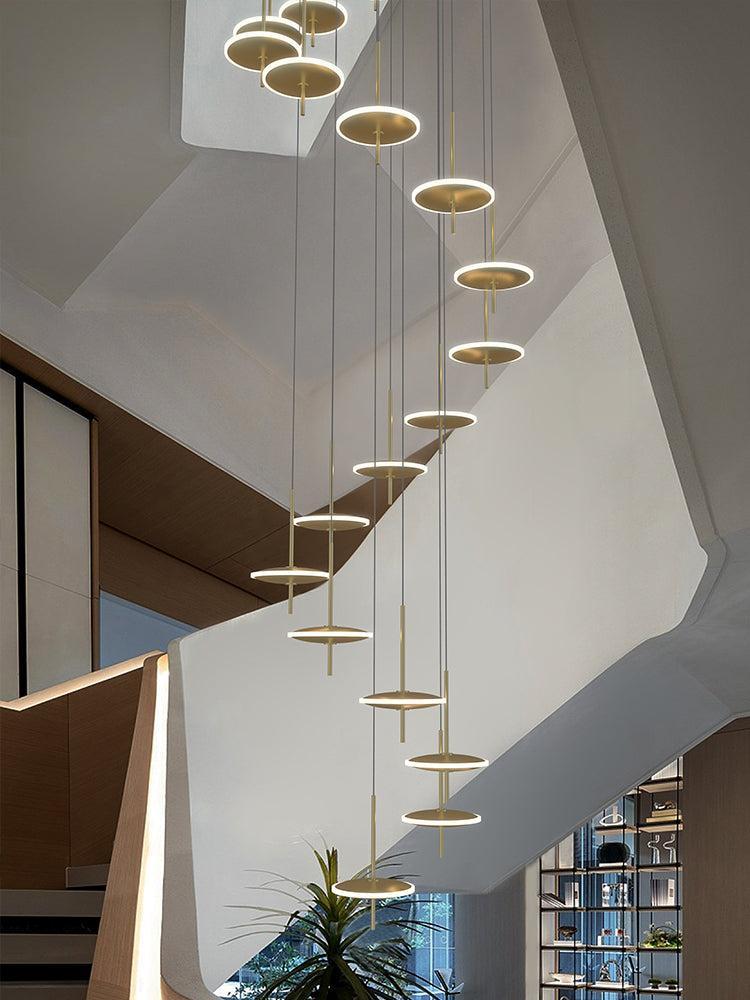 ChandeliersDecor.com-Staircase Chandelier-Rings LED Plate Staircase Chandelier
