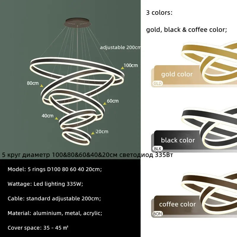 ChandeliersDecor.com-Staircase Chandeliers-Rings LED Staircase Chandelier: Unparalleled Elegance