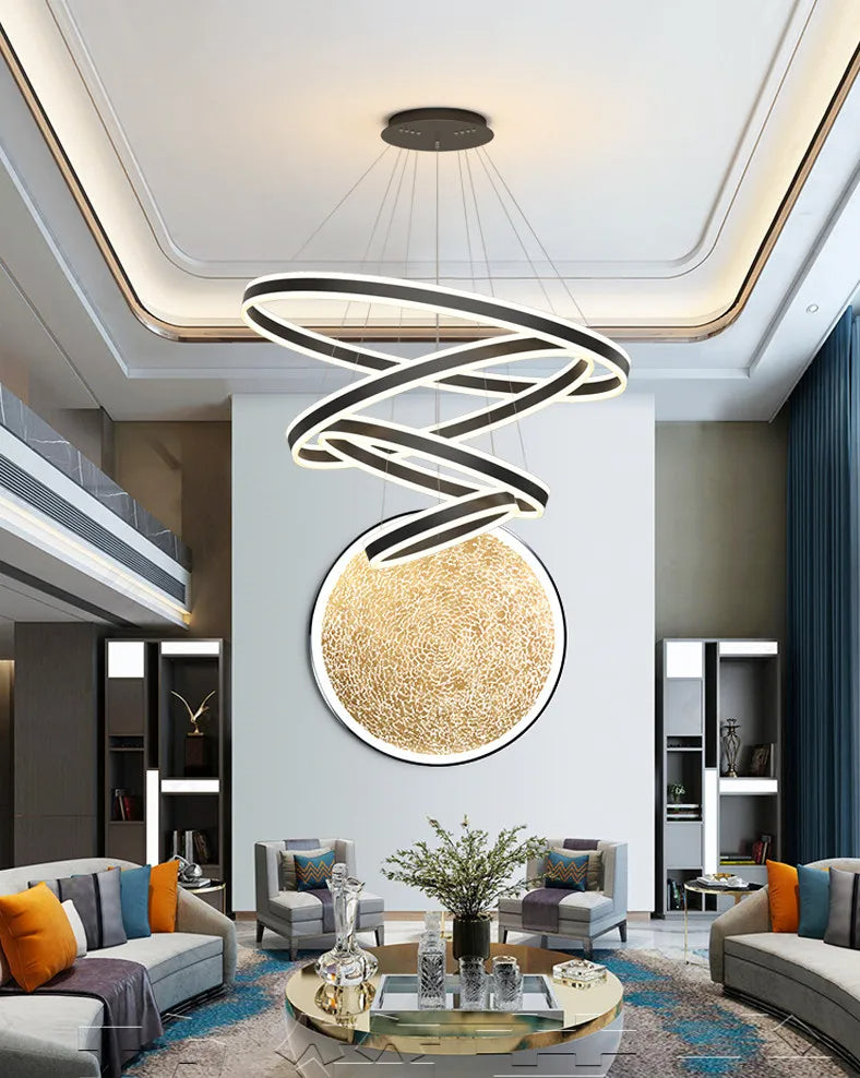 ChandeliersDecor.com-Staircase Chandeliers-Rings LED Staircase Chandelier: Unparalleled Elegance