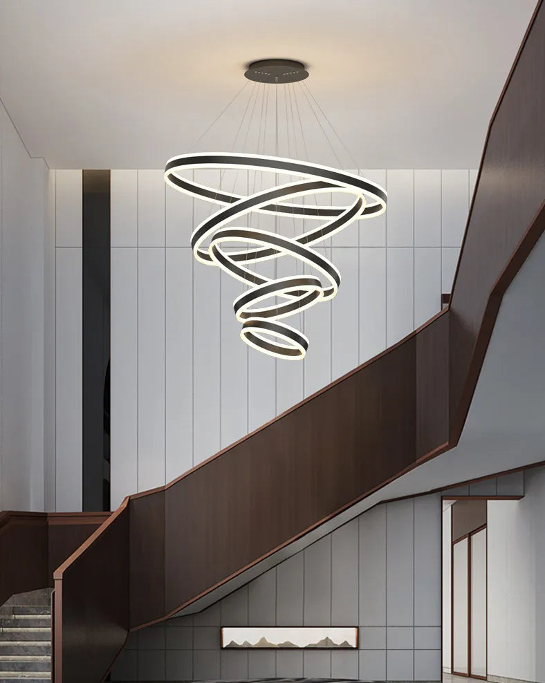 ChandeliersDecor.com-Staircase Chandeliers-Rings LED Staircase Chandelier: Unparalleled Elegance