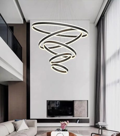 ChandeliersDecor.com-Staircase Chandeliers-Rings LED Staircase Chandelier: Unparalleled Elegance