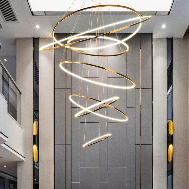 ChandeliersDecor.com-Staircase Chandelier-Rings Staircase Chandelier: Unparalleled Elegance