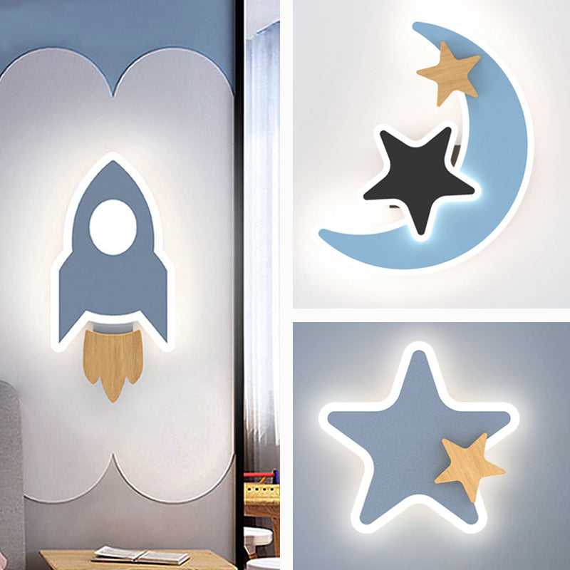ChandeliersDecor.com-Kids Room Nursery Lighting-Rocket Moon Star Wall Lamp | Kid's room Lighting Decor
