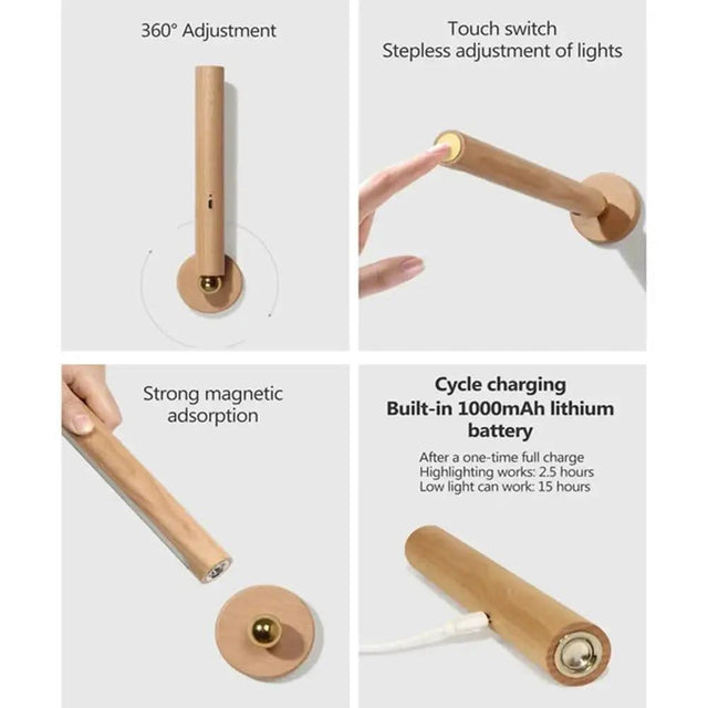 Rotatable Oak Wood 360° Wall Light USB Chargeable-ChandeliersDecor.com