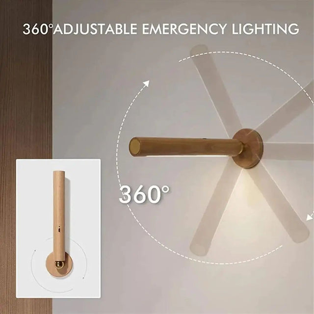 ChandeliersDecor.com-Wall Lights-Rotatable Oak Wood 360° Wall Light USB Chargeable