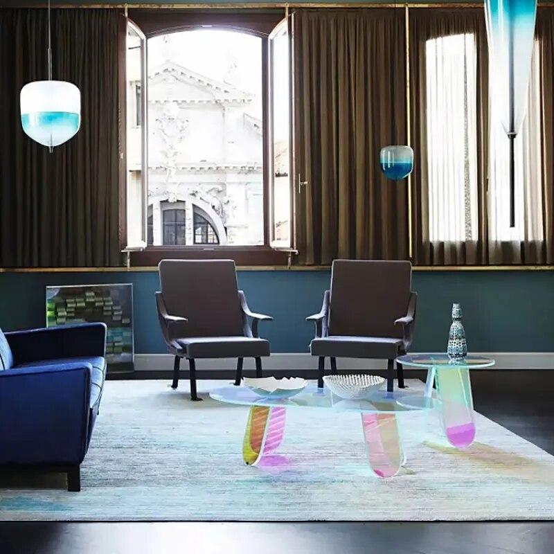 ChandeliersDecor.com-Coffee Tables-Round Acrylic Rainbow Coffee Tables Set