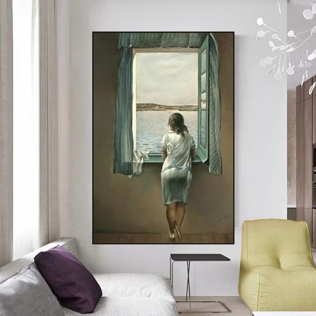 ChandeliersDecor.com-Wall Posters-Salvador Dali's Young Woman at The Window Canvas Wall Art Bring Surreal Beauty to Your Space