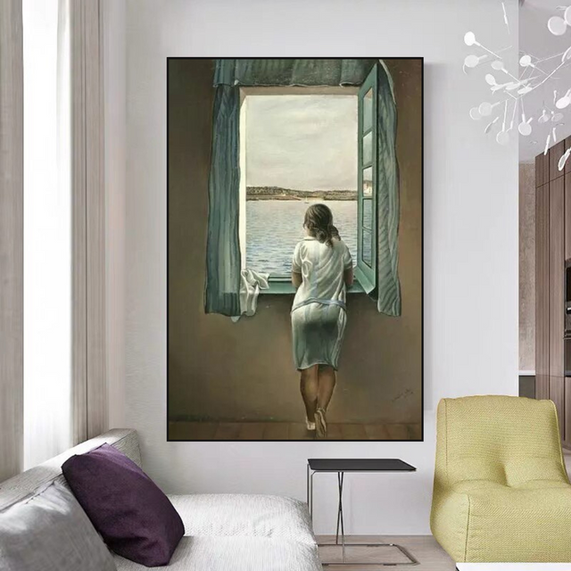 ChandeliersDecor.com-Wall Posters-Salvador Dali's Young Woman at The Window Canvas Wall Art Bring Surreal Beauty to Your Space