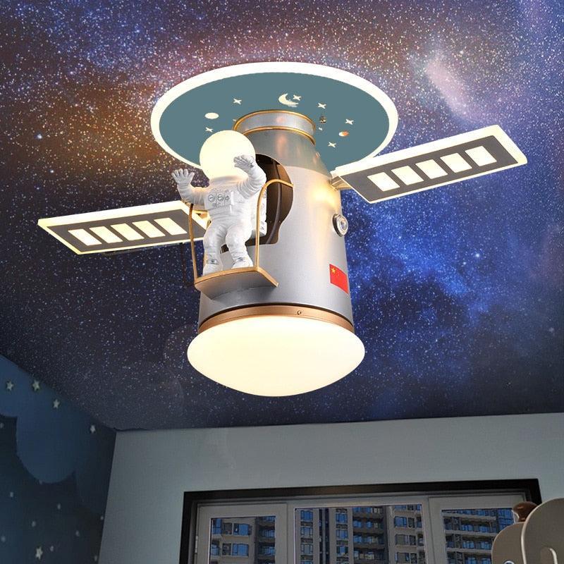 ChandeliersDecor.com-Kids Room Nursery Lighting-Satellite Earth Space Ship NASA LED Ceiling Lamp for Kids Room