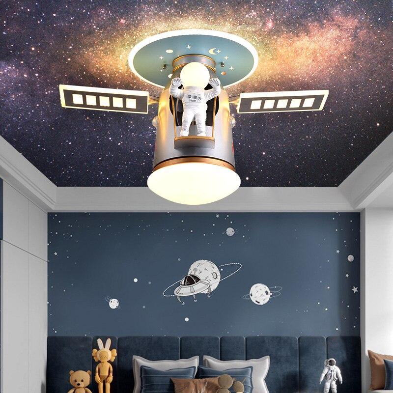 ChandeliersDecor.com-Kids Room Nursery Lighting-Satellite Earth Space Ship NASA LED Ceiling Lamp for Kids Room