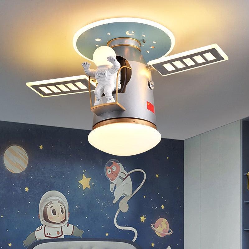 ChandeliersDecor.com-Kids Room Nursery Lighting-Satellite Earth Space Ship NASA LED Ceiling Lamp for Kids Room