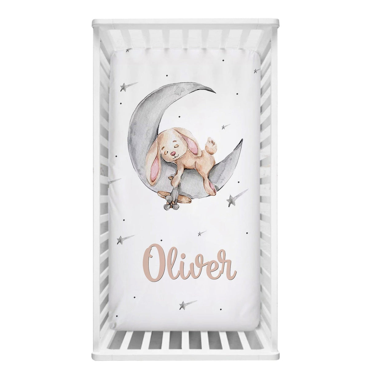 ChandeliersDecor.com-Crib Bedding-Sleeping Bunny Baby Name Crib Bedding Set | Baby Shower Gift Bedding Set