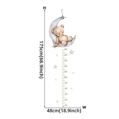 ChandeliersDecor.com-Kids Room Nursery Decals-Sleeping Elephant Bear Moon Kids Height Measure Wall Stickers