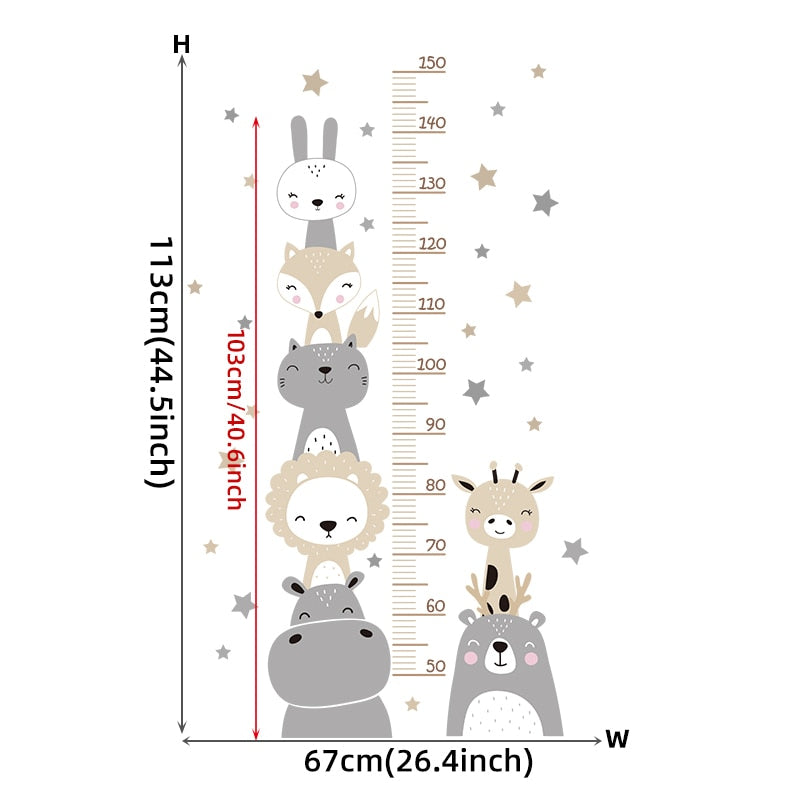 ChandeliersDecor.com-Kids Room Nursery Decals-Sleeping Elephant Bear Moon Kids Height Measure Wall Stickers