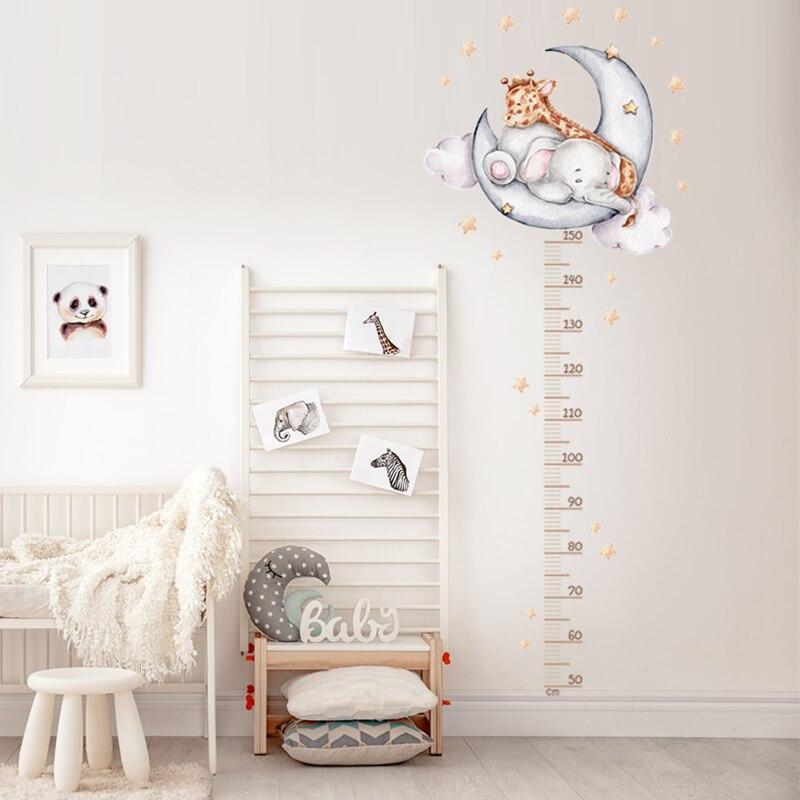 ChandeliersDecor.com-Kids Room Nursery Decals-Sleeping Elephant Giraffe Moon Height Measure Wall Decal for Kids room