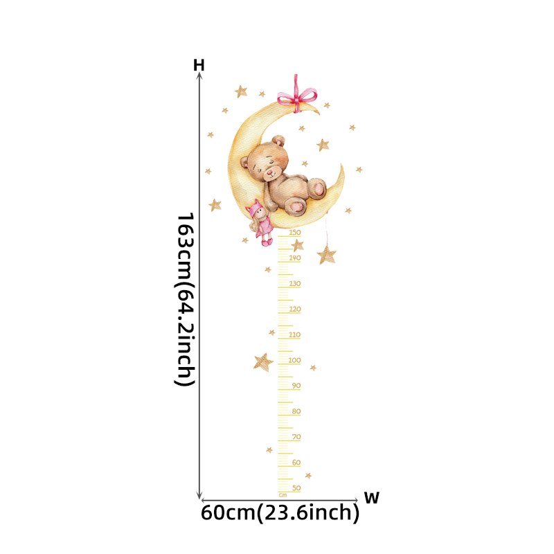 ChandeliersDecor.com-Kids Room Nursery Decals-Sleeping Yellow Bear Moon Height Measure Wall Decal for Kids Room