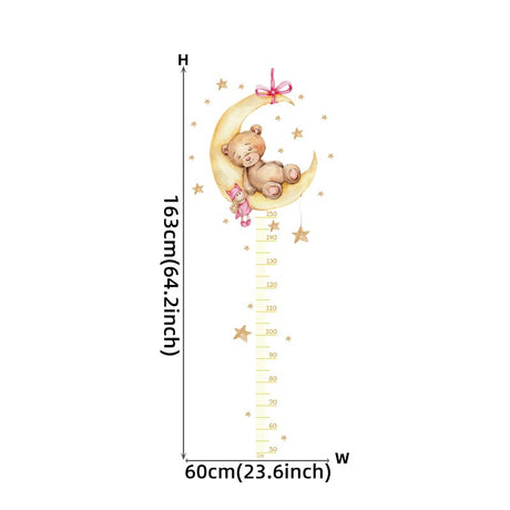 ChandeliersDecor.com-Kids Room Nursery Decals-Sleeping Yellow Bear Moon Height Measure Wall Decal for Kids Room