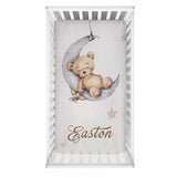 ChandeliersDecor.com-Crib Bedding-Sleepy Bear on Moon Baby Name Crib Bedding Set | Baby Shower Gift Bedding Set