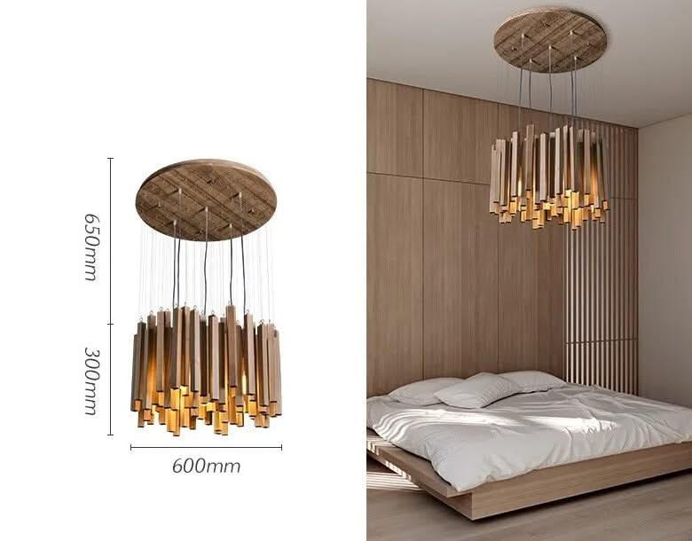 Solid Oak Wood Bars Hanging Chandelier-ChandeliersDecor.com