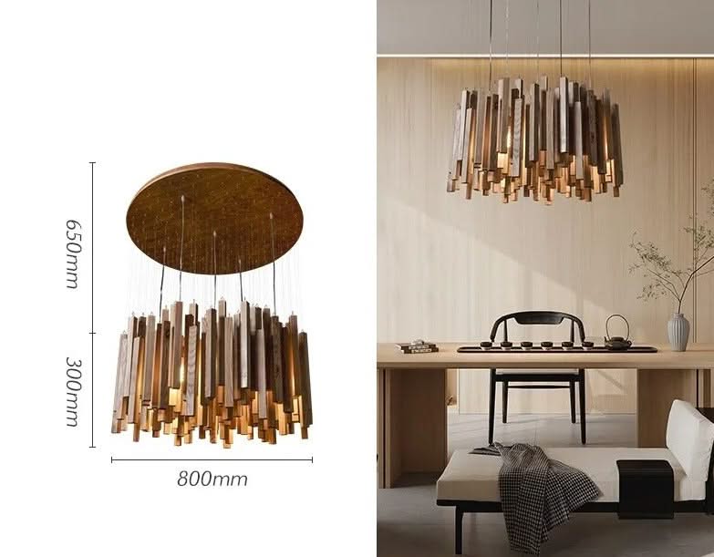Solid Oak Wood Bars Hanging Chandelier-ChandeliersDecor.com