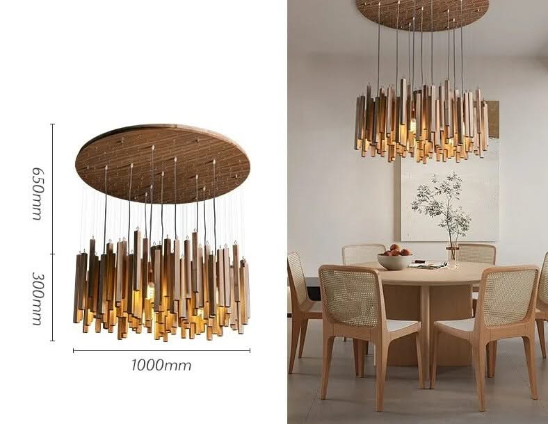 Solid Oak Wood Bars Hanging Chandelier-ChandeliersDecor.com
