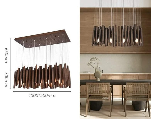 Solid Oak Wood Bars Hanging Chandelier-ChandeliersDecor.com