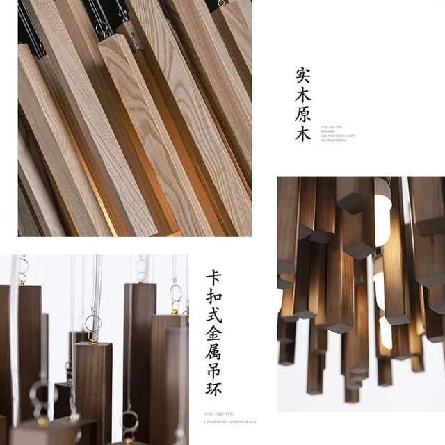 Solid Oak Wood Bars Hanging Chandelier-ChandeliersDecor.com