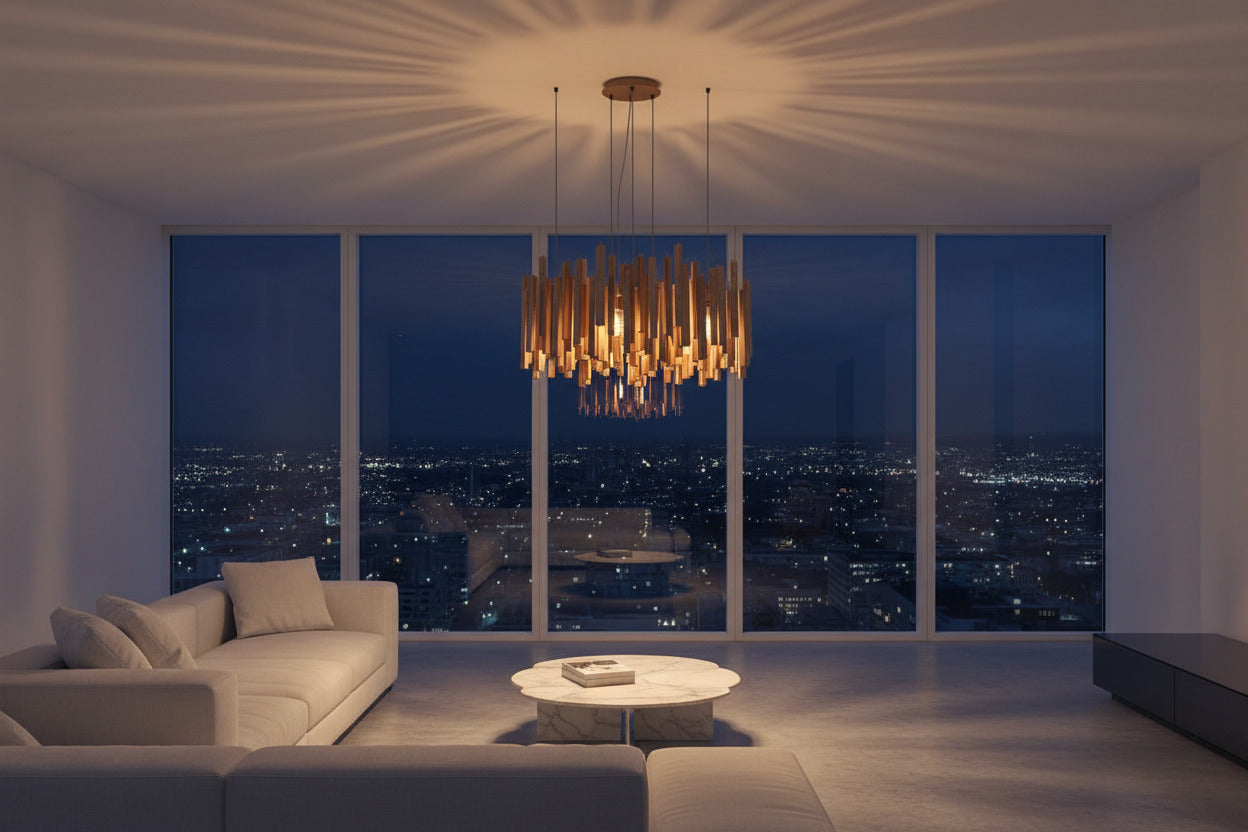 Solid Oak Wood Bars Hanging Chandelier-ChandeliersDecor.com