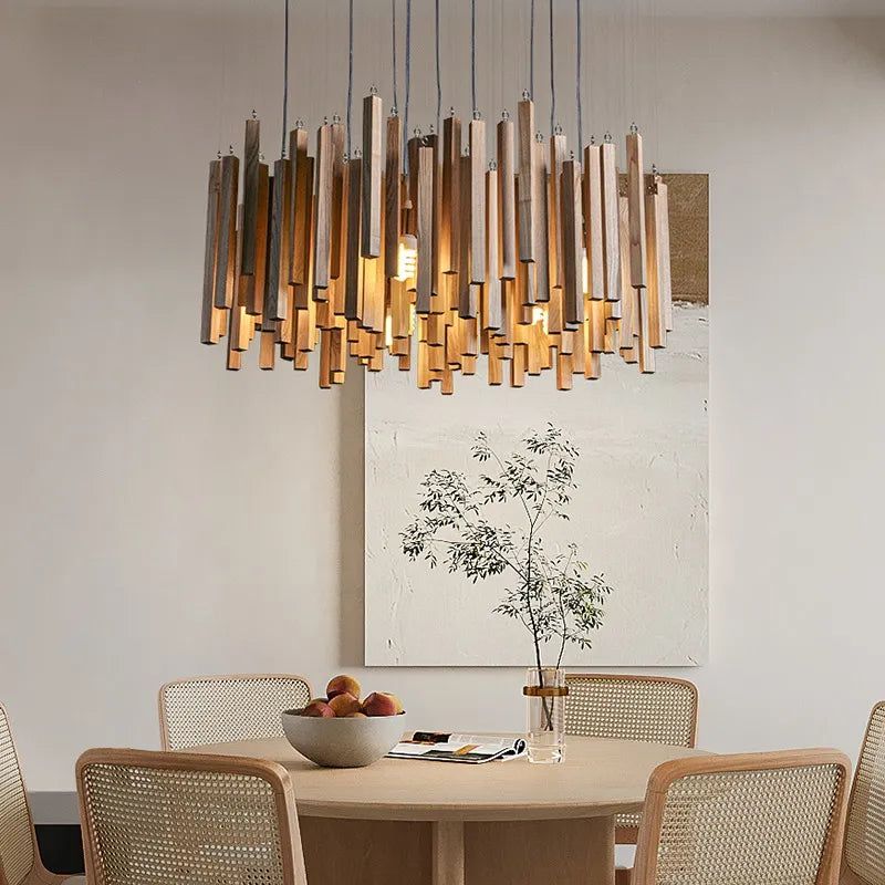 ChandeliersDecor.com-Chandeliers-Solid Oak Wood Bars Hanging Chandelier