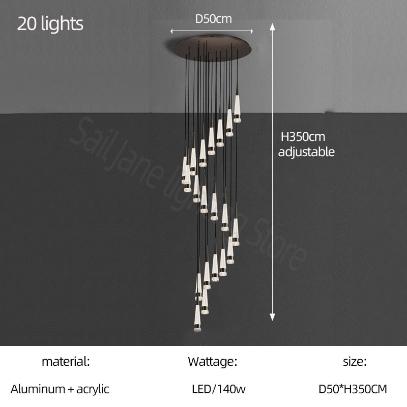 ChandeliersDecor.com-Staircase Chandelier-Spiral Cones: Staircase Chandelier - Elegant Lighting