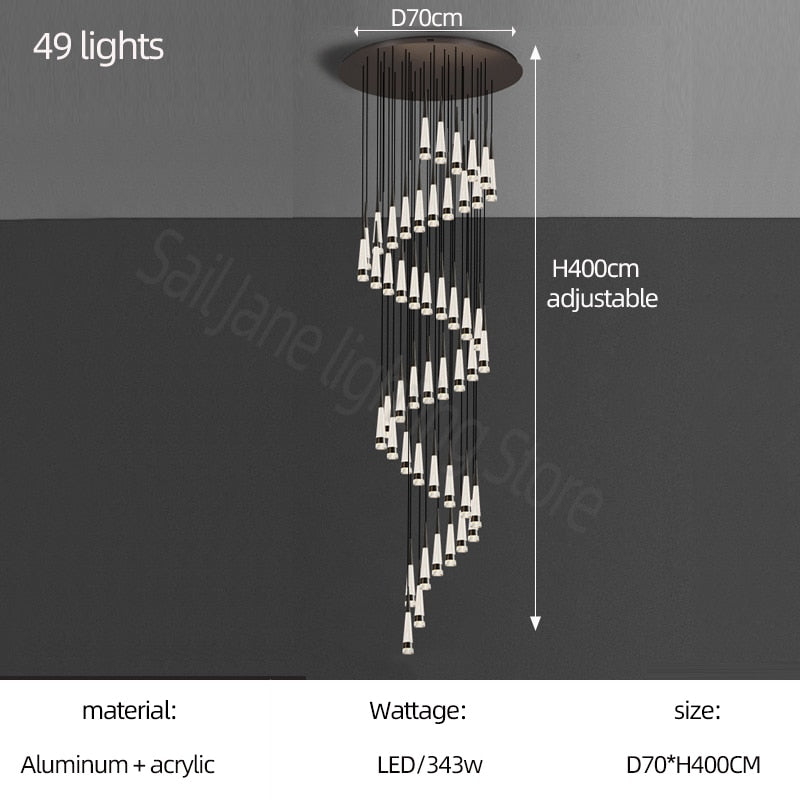 ChandeliersDecor.com-Staircase Chandelier-Spiral Cones: Staircase Chandelier - Elegant Lighting