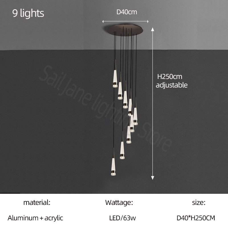 ChandeliersDecor.com-Staircase Chandelier-Spiral Cones: Staircase Chandelier - Elegant Lighting