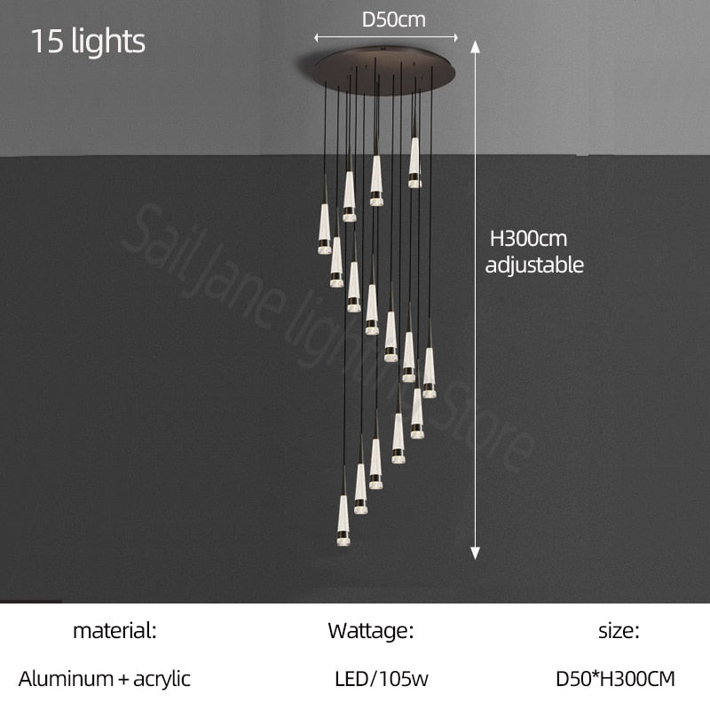 ChandeliersDecor.com-Staircase Chandelier-Spiral Cones: Staircase Chandelier - Elegant Lighting