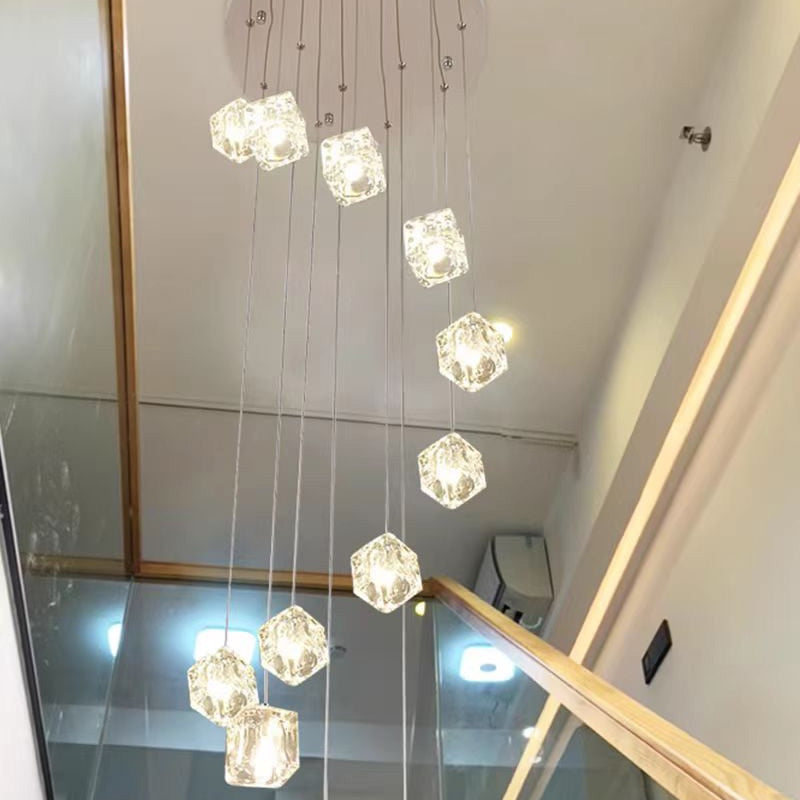 ChandeliersDecor.com-Staircase Chandelier-Square Crystal Cubes Chandelier – Exquisite Lighting Fixture