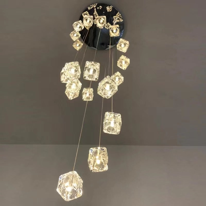 ChandeliersDecor.com-Staircase Chandelier-Square Crystal Cubes Chandelier – Exquisite Lighting Fixture