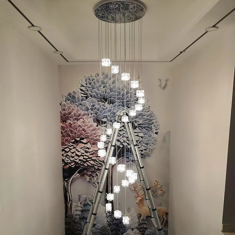 ChandeliersDecor.com-Staircase Chandelier-Square Crystal Cubes Chandelier – Exquisite Lighting Fixture