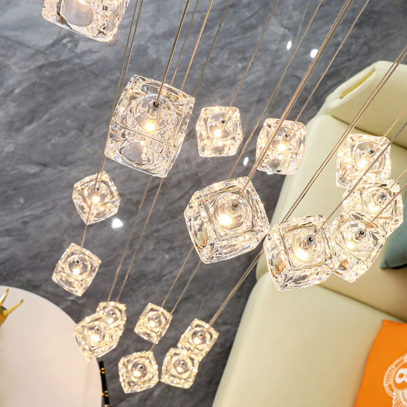 ChandeliersDecor.com-Staircase Chandelier-Square Crystal Cubes Chandelier – Exquisite Lighting Fixture