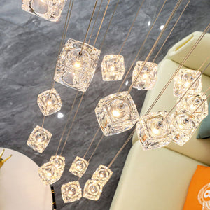 ChandeliersDecor.com-Staircase Chandelier-Square Crystal Cubes Chandelier – Exquisite Lighting Fixture