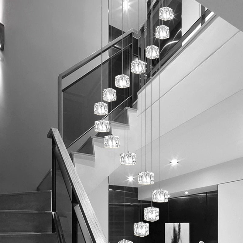 ChandeliersDecor.com-Staircase Chandelier-Square Crystal Cubes Chandelier – Exquisite Lighting Fixture