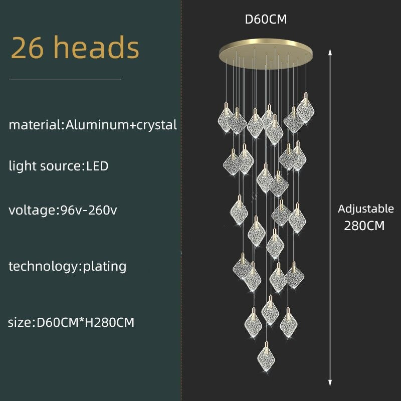 ChandeliersDecor.com-Staircase Chandelier-Square Crystal Pendant Chandelier - Exquisite Lightinging